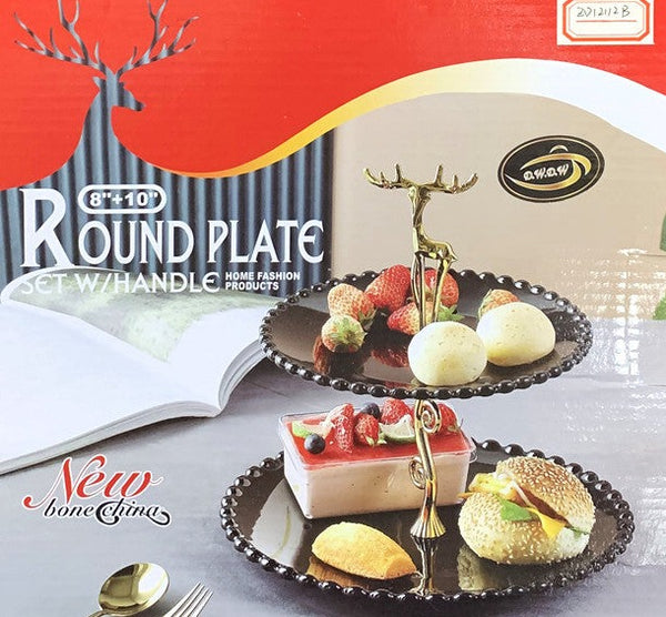 Bone China Black Ceramic Two Tier Cake Stand Fruit Platter 20/25 cm