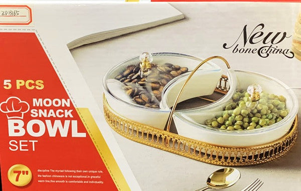 White Ceramic Round Candy Box Snack Bowl Set With Lid Gold Stand