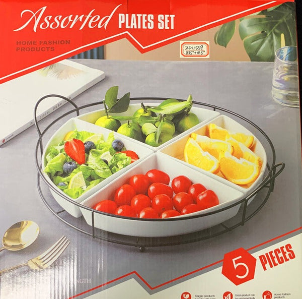 Ceramic Round Divided Appetizer Platter Fruits and Snack Plate 4 Compartment with Stand 37 cm