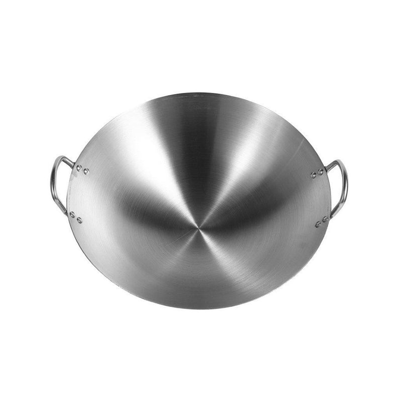 Stainless Steel Deep Wok Pan Round Base For Gas Burner 42 cm
