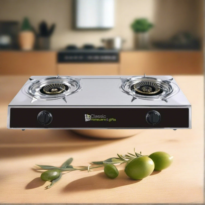 Stainless Steel Gas Stove Double Burner AGA Approved with Optional Regulator (Regulator Purchased Separately)