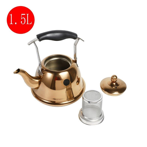 Stainless Steel Gold Plated Tea Pot Kettle 1.5 Litre