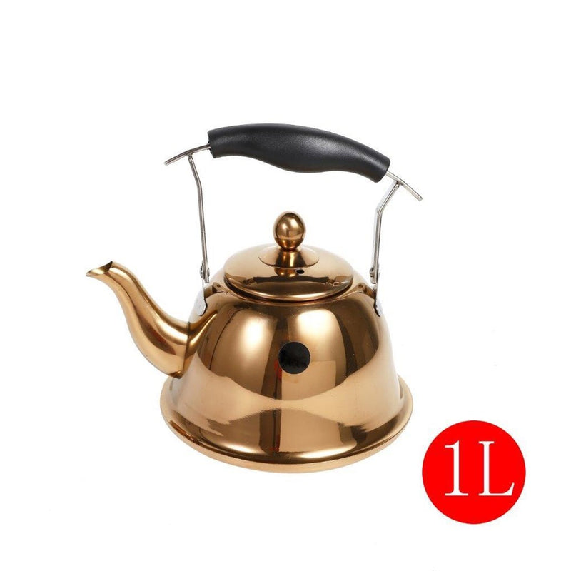 Stainless Steel Gold Plated Tea Pot Kettle 1 Litre