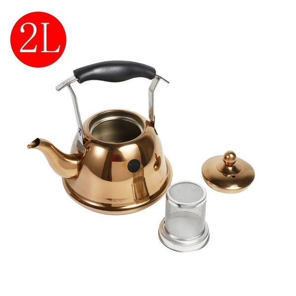 Stainless Steel Gold Plated Tea Pot Kettle 2 Litre