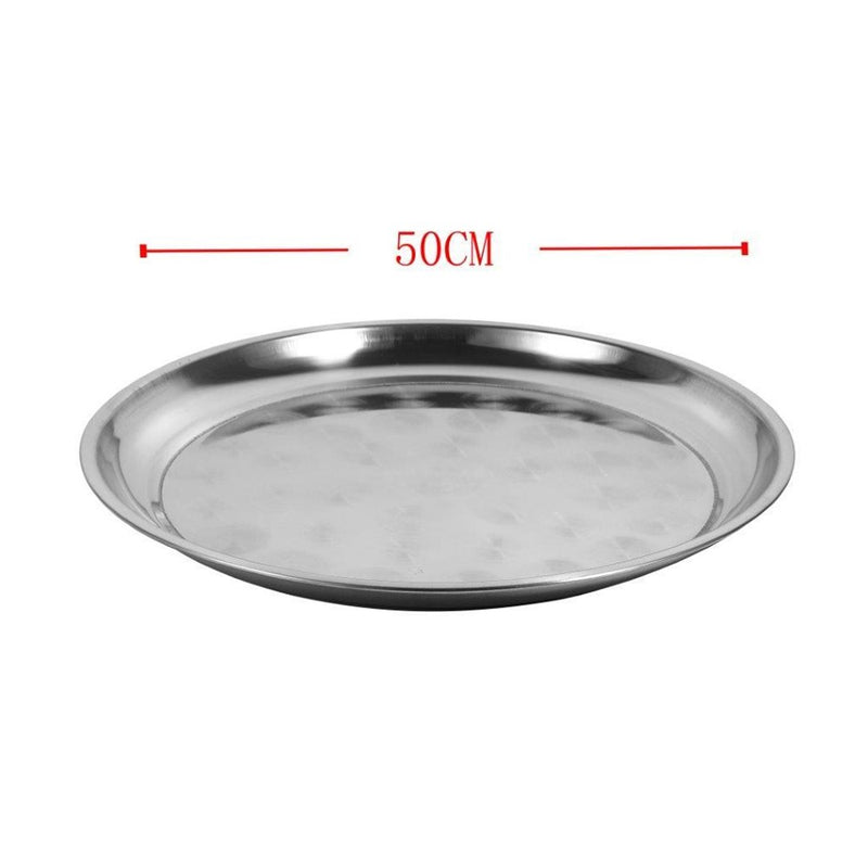 Stainless Steel Round Deep Silver Serving Tray 50 cm