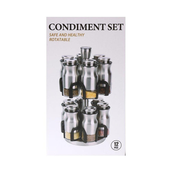 White Artistic Craft Revolving Spice Rack Spice and Herb Carousel Set of 12 Pcs 17.5*33 cm