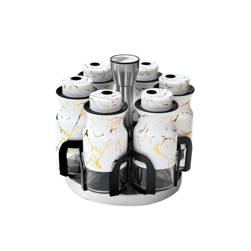 White Artistic Craft Revolving Spice Rack Spice and Herb Carousel Set of 6 Pcs 17.5*16.5 cm