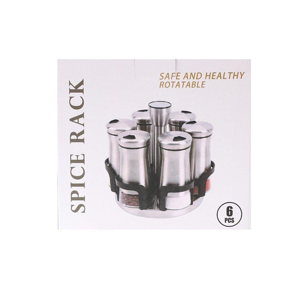 White Artistic Craft Revolving Spice Rack Spice and Herb Carousel Set of 6 Pcs 17.5*16.5 cm