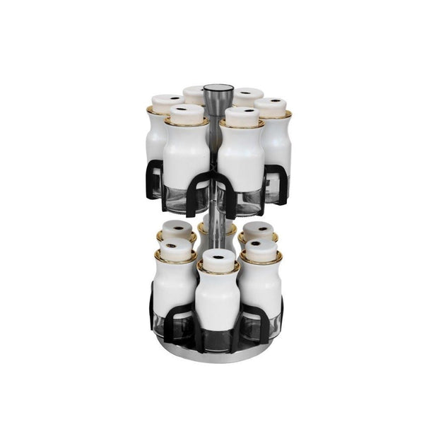 White Gold Mix Revolving Spice Rack Spice and Herb Carousel Set of 12 Pcs 17.5*33 cm