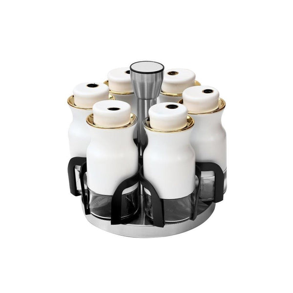 White Gold Mix Revolving Spice Rack Spice and Herb Carousel Set of 6 Pcs 17.5*16.5 cm
