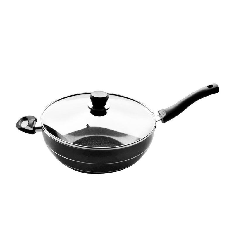 Wok Grey Marble Coating Induction Induction Non Stick 30 cm 3.5mm with Glass Lid
