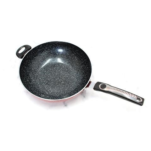 Wok Maroon Marble Coating Induction Induction Non Stick 30 cm 3.5mm with Glass Lid