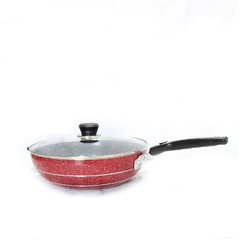 Wok Maroon Marble Coating Induction Induction Non Stick 32 cm 3.5mm with Glass Lid