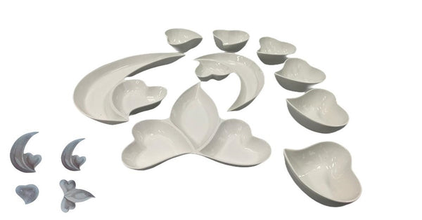 White Ceramic Serving Plate with Dips and Nut Bowl Set of 9