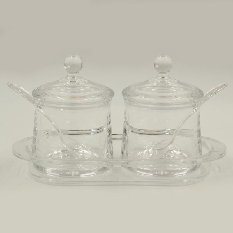 Acrylic Double Sugar Bowl Set 2, Milk Jar-220ML, Sugar Jar-220ML