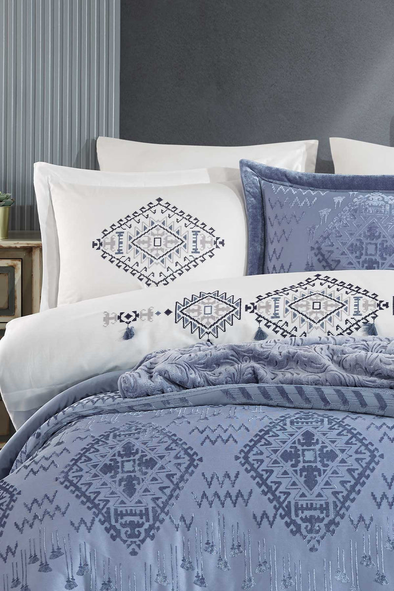 Elart Bohem Cotton Blue Comforter Bedding Set of 10 pcs Set Wedding Duvet Cover Bed Sheet with Pillowcase