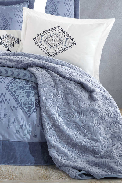 Elart Bohem Cotton Blue Comforter Bedding Set of 10 pcs Set Wedding Duvet Cover Bed Sheet with Pillowcase