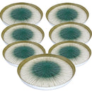 Glasscom Dinnerware Sea Green and Gold Round Appetizer Dish Dessert Plates Set of 7