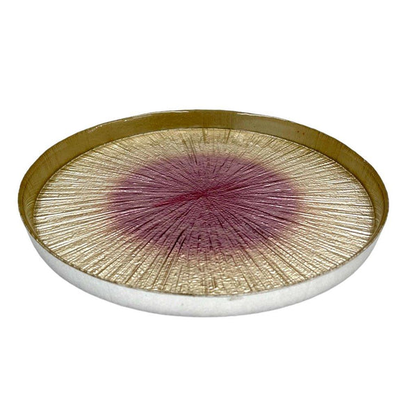 Glasscom Dinnerware Purple and Gold Round Appetizer Dish Dessert Plates Set of 7