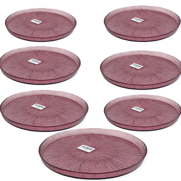 Glasscom Dinnerware Clear Red Cake Serving Plate Gold Rim Set of 7 pcs