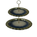 Glasscom Navy Blue Gold Glass Two Tier Cake Server Gold Stand