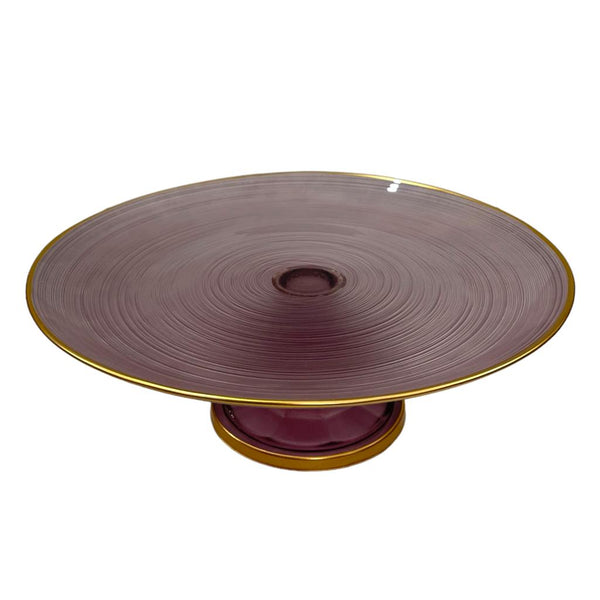 Glasscom Dinneware Gold Rim Purple Footed Cake Stand