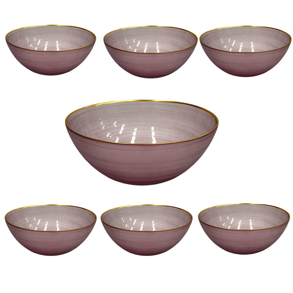 Glasscom Dinnerware Burgundy Colour Glass Blowls Set of 7 22 cm ; 13 cm