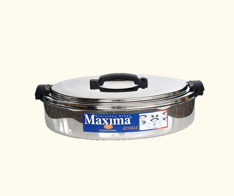 Stainless Steel Maxima Hot Pot Royale Food Warmer Oval 3 Pcs Set Plastic Handle 3500ml 5000ml 7500ml