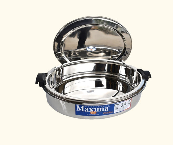 Stainless Steel Maxima Hot Pot Royale Food Warmer Oval 3 Pcs Set Plastic Handle 3500ml 5000ml 7500ml