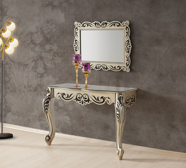 Klasik Baroque Design Gold Hallway Bedroom Dresser Table Console Table and Mirror Sideboard Set 110*45*75 cm