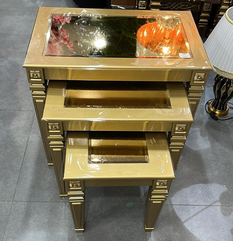 Neva Gold Rectangular Glass Top Nesting Table Set of 3 Tables 34*38/ 52/48/70*58 cm width 45 cm