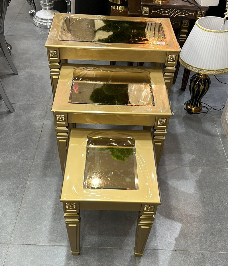 Neva Gold Rectangular Glass Top Nesting Table Set of 3 Tables 34*38/ 52/48/70*58 cm width 45 cm