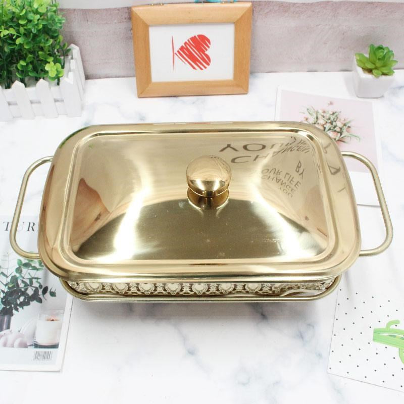 chafing dish-Gold Plated Stainless Steel Food Warmer Chafing Dish 1.5 Litre-Classic Homeware &amp; Gifts