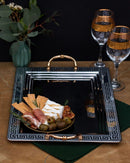 Greek Key Borders Stainless Steel Serving Tray Alloy Gold Handles 45.5*33 cm