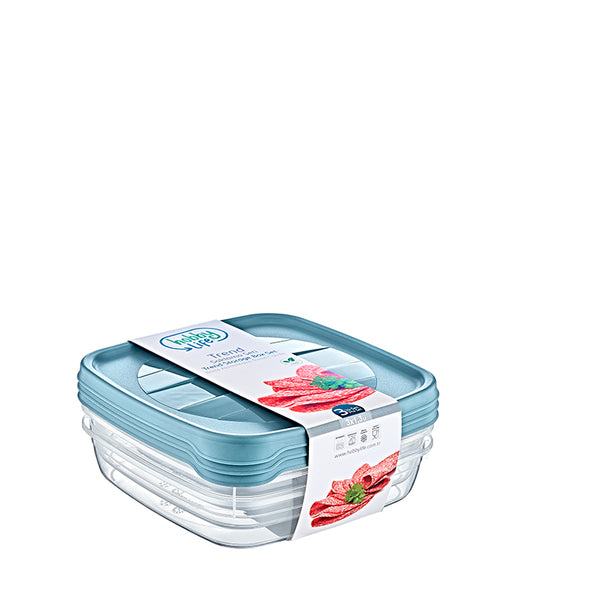 Multipurpose Storage Box Food Container Set of 3 1.3 Litre 20.5*20.5*10.5 cm