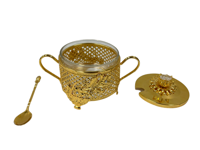 Gold Plated Sugar Pot with Spoon 56*56*53 cm