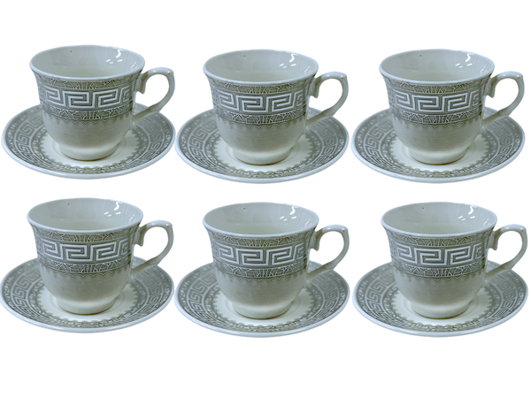 Ceramic Coffee Cup and Saucer Set of 6 Pcs Silver 100 ml