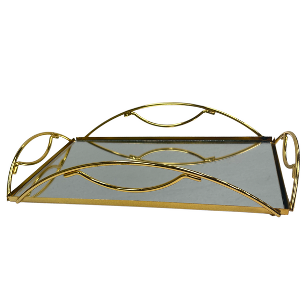 Gold Metal Glass Base Deco Rectangular Serving Tray