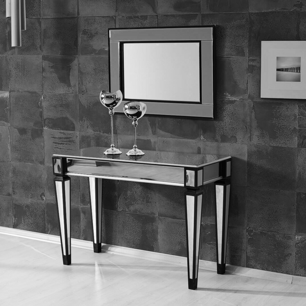 Neva Silver Tempered Glass Hallway Bedroom Dresser Table Console Table and Mirror Sideboard Set 110*45*75 cm