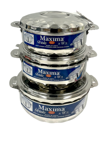 Stainless Steel Round Hot Pot Set Aristo Maxima Brand Set of 3 - 2500ml, 3500ml, 5000ml - Buy Now at Classic Homeware & Gifts