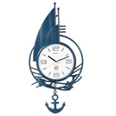 Home Decor Blue Sailboat Design Pendulum White Wall Clock 73*35 cm