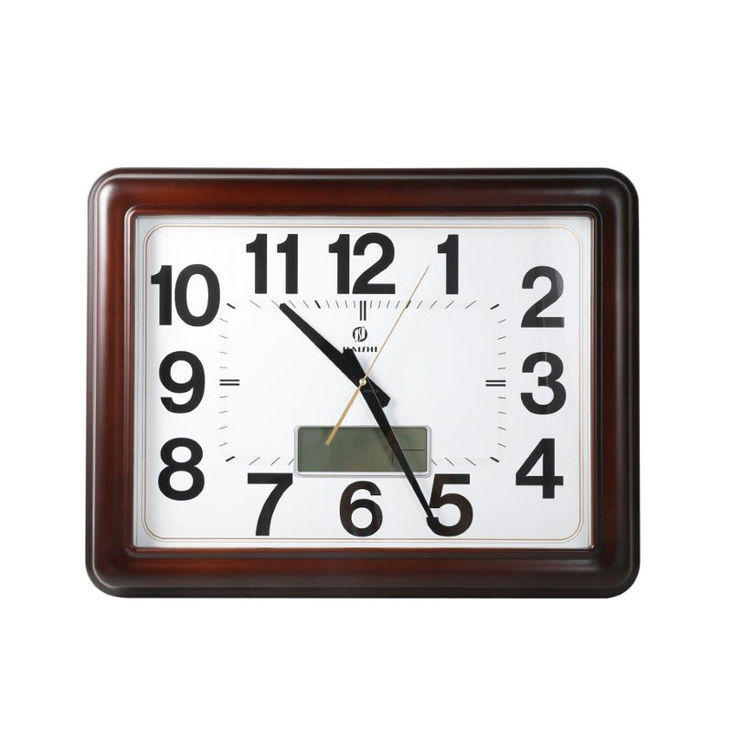 Wall Clock Analog and Digital Rectangle Brown Frame 54.5*42.5 cm