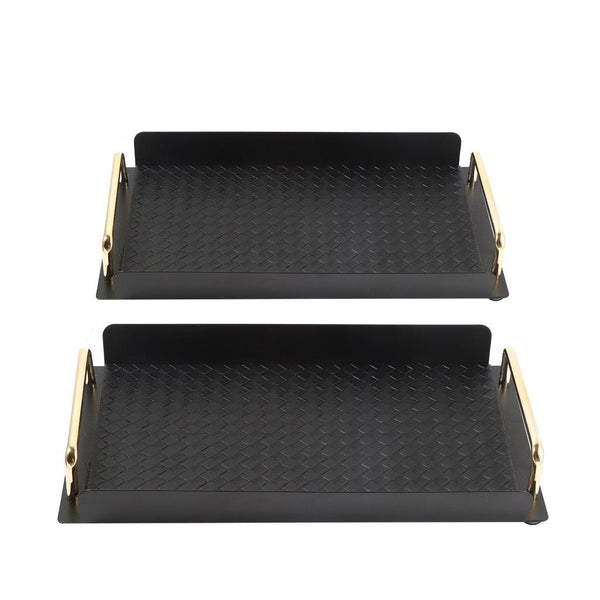 Set of 2 Deco Black Rectangular Serving Trays with Metal Handles - Stylish Serving Essentials