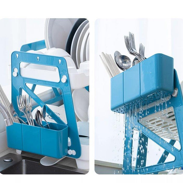 Compact White Plastic 2 Tier Dish Drainer Cutlery Stand for Kitchen 42*34*37 cm