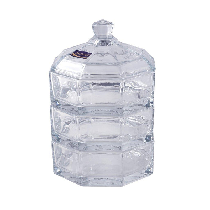 Crystal Glass Round Sugar Bowl Candy Jar Snack Storage Jar with Lid D - 12 cm ; H - 18 cm