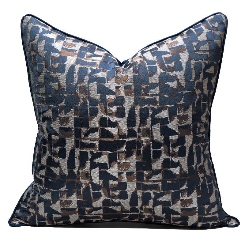 Modern Decorative Navy Blue & Silver Jacquard Pattern Cushion Cover Pillowcase 50*50 cm