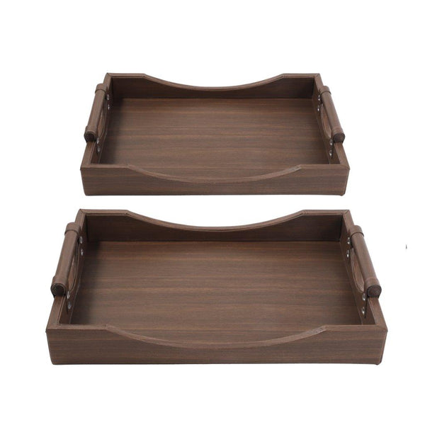Set of 2 Deco Timber Pattern Rectangle Serving Trays
