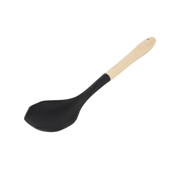 Wood and Silicone Heat Resistant Soup Spoon Serving Ladle Non Stick Safe 32*7.4 cm