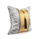 Modern Decorative Satin Silver Gold Stripe Reine Luxe Cushion Cover with Brown Tassle Pillowcase 50*50 cm