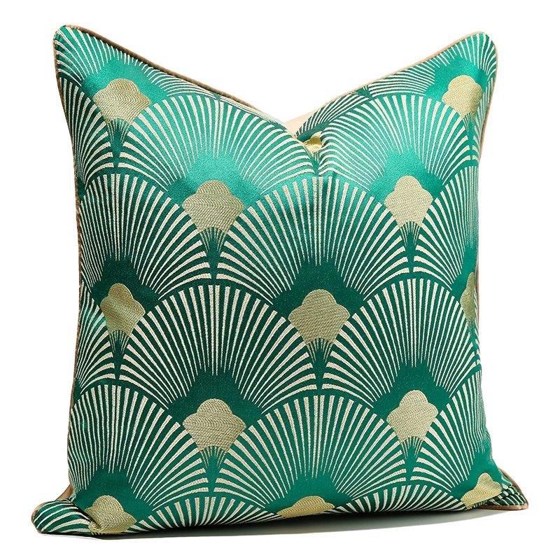 Modern Decorative Green and Gold Peacock Feather Pattern Cushion Cover Pillowcase 50*50 cm